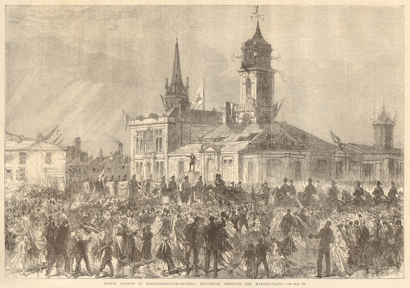 Prince Arthur at Middlesbrough-on-Tees. The market-place. Yorkshire 1868 print